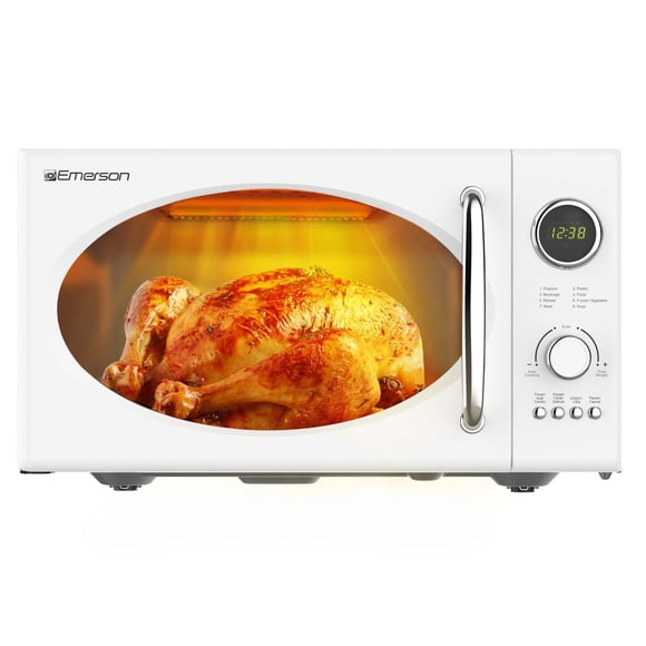Microondas Emerson 23 L 800 W con Grill, blanco y pantalla LED