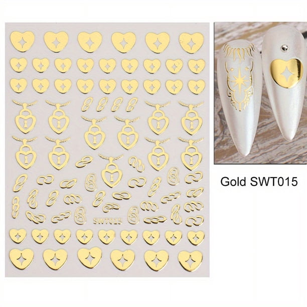 Bronzing Nail Stickers, Angel Wings Star Moon Necklace Nail Decals, Polished Sliver Golden Pattern Manicure Accessories