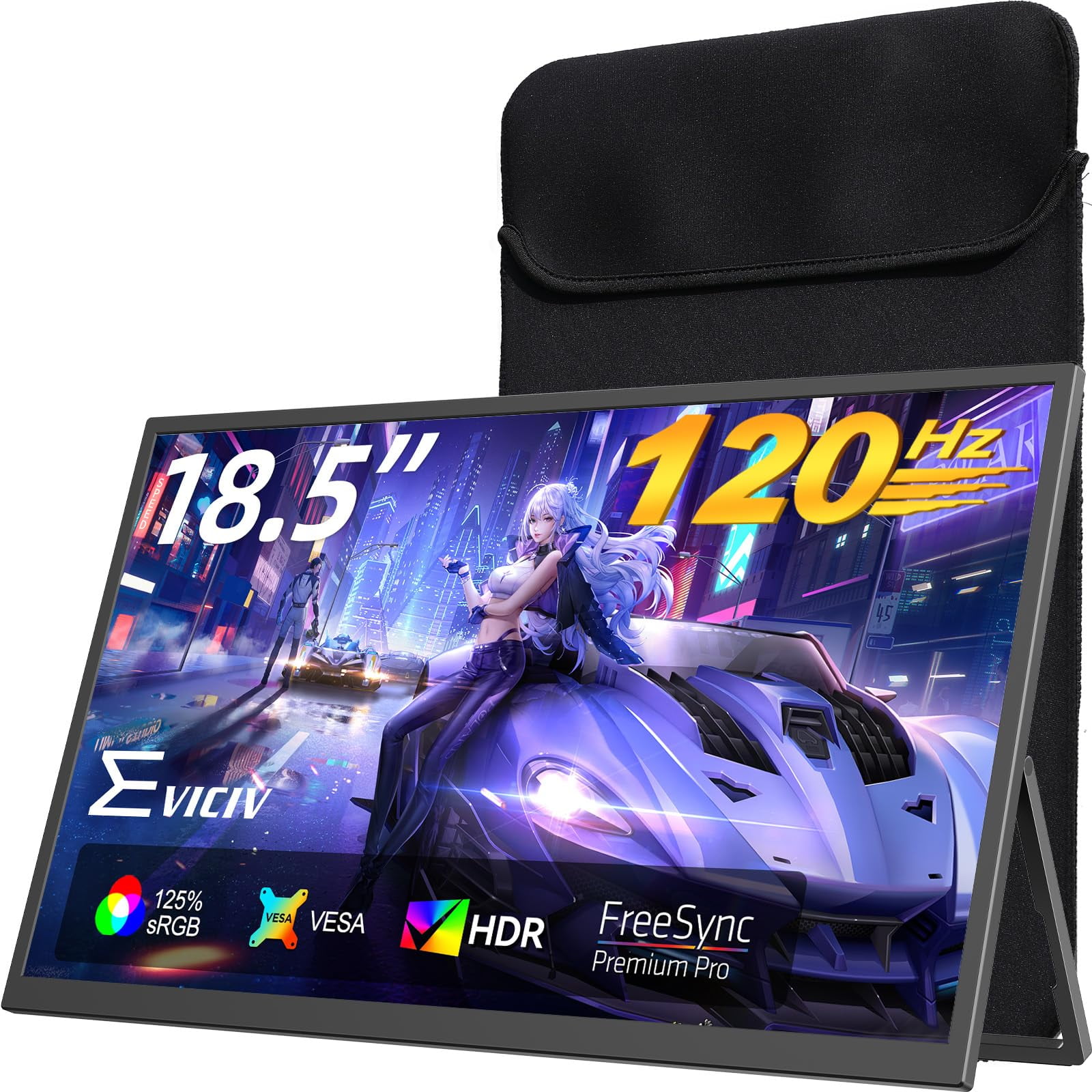 Monitor Portátil Eviciv 18,5 Pulgadas 120 Hz 1 Ms Gaming 350 Nits Usb-c