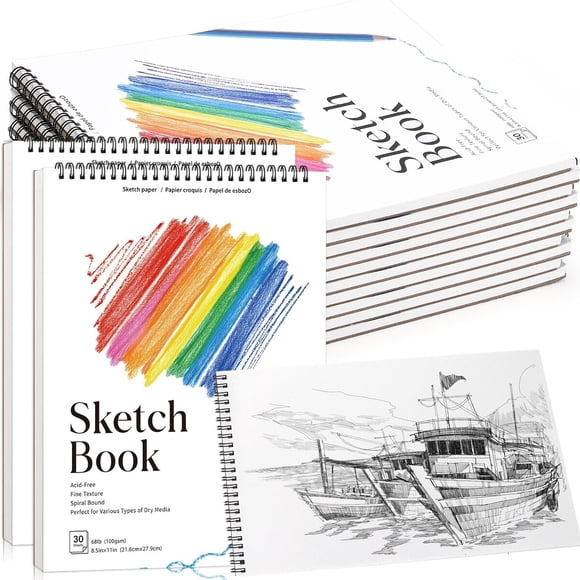 Cuaderno de Dibujo Prudiut Pack de 12, 8.5 x 11 in, 100 g/m², Espiral
