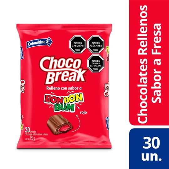 Chocolate Relleno Con Bon Bon Bum Sabor Fresa 150 g Colombina