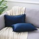 thumbnail image 2 of REGALWOVEN Paquete de 2 fundas de almohada de terciopelo con pompones Fundas de cojín decorativas con flecos Azul oscuro 12" x 20", 2 of 6