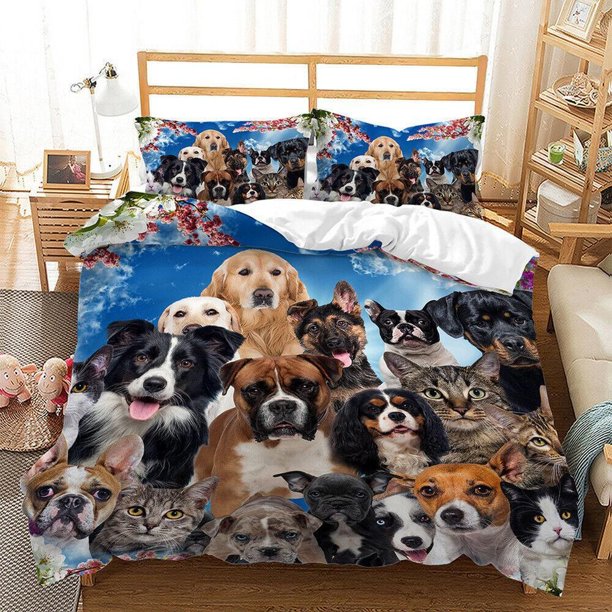 Cute Dog Group Photo Animal Blue Sky Quilt Duvet Cover Set Super 3-Piece Bedding Set