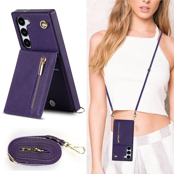 Crossbody Wallet Case Case For Samsung Galaxy S23 S22 Plus Note 20 Ultra With Card Slot Holder, Magnetic Flip Folio Purse Case, PU Leather Zipper Handbag With Detachable Lanyard Strap