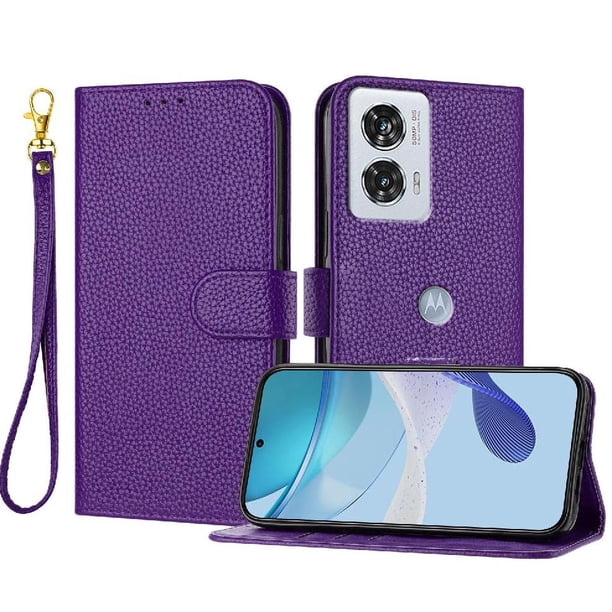Funda Cartera para Motorola Moto Edge 50 Fusion Tarjetero Soporte Magnético y Correa Morado