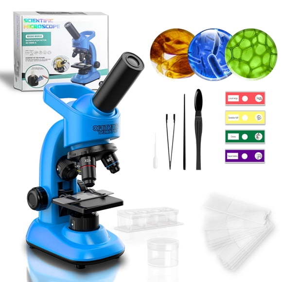 Microscopio DOUBLE CC Kids 40-1600x con diapositivas y herramientas preparadas