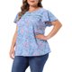 thumbnail image 4 of Agnes Orinda Blusa de Verano Casual para Mujer de Talla Grande con Estampado Floral, Cuello Redondo con Encaje Frontal y Manga Corta, Talla 4X Azul, 4 of 6