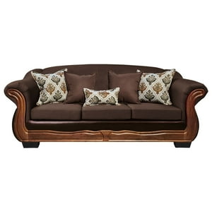 América Decora - Sofá Con Resorte Estructura Búfalo 4 Personas Chenille+Pu Café Oscuro X