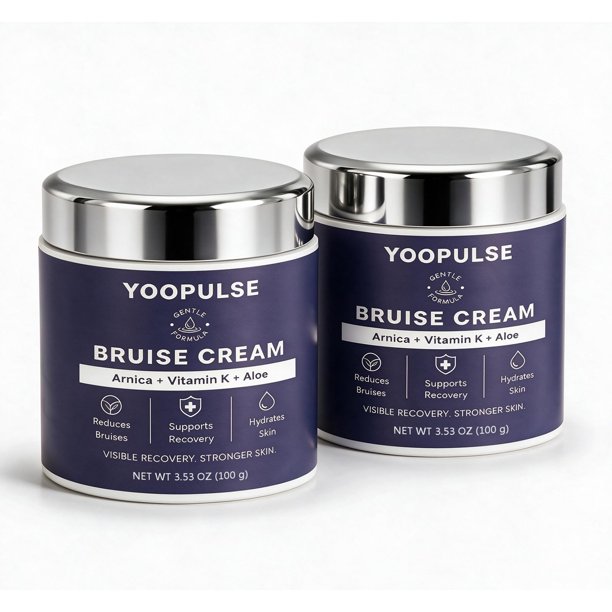 Yoopulse Crema para Moretones Extra Fuerte, Crema Reparadora y Fortalecedora de la Piel, Rica en Árnica Montana, Vitamina K2, Hidratante y Calmante, Ligera y No Grasa, 2 uds