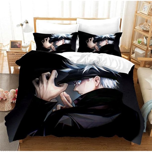 Anim-e Jujutsu Ka-isen Bed-din-g Set Ja -- pan Anime G-ojo Satoru Itad-ori Yuji B-ed Line for Kid-s Teen D-vet Cover Home -Tex-Set -- PillowcaseA-947-ul-l79 x 90"/200*229cm"