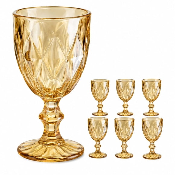 Set de 6 Copas Labradas de Vidrio 300ml Dorado