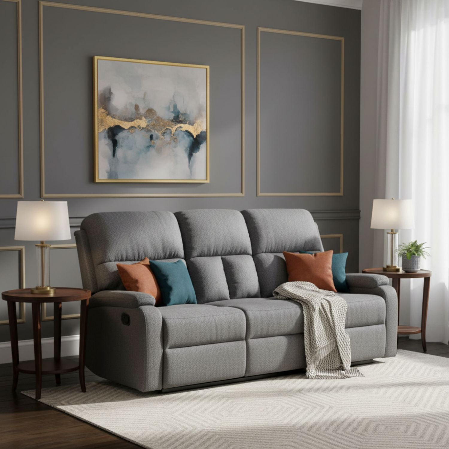 Daniels - Sofá Reclinable 3 Cuerpos Gris Moderno Matheus Pk8071sgr