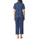 thumbnail image 3 of INSPIRE CHIC Conjunto de pijama de satén para mujer con botones, manga corta y pantalones largos, conjunto de pijama a rayas sólido, talla L, azul marino, 3 of 5