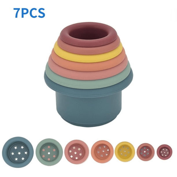 Baby Silicone Hourglass Stacking Cup, Montessori Educational Toy, Intelligence Gift Toys Stacking Ring Tower Toy For Infant Bath Play
