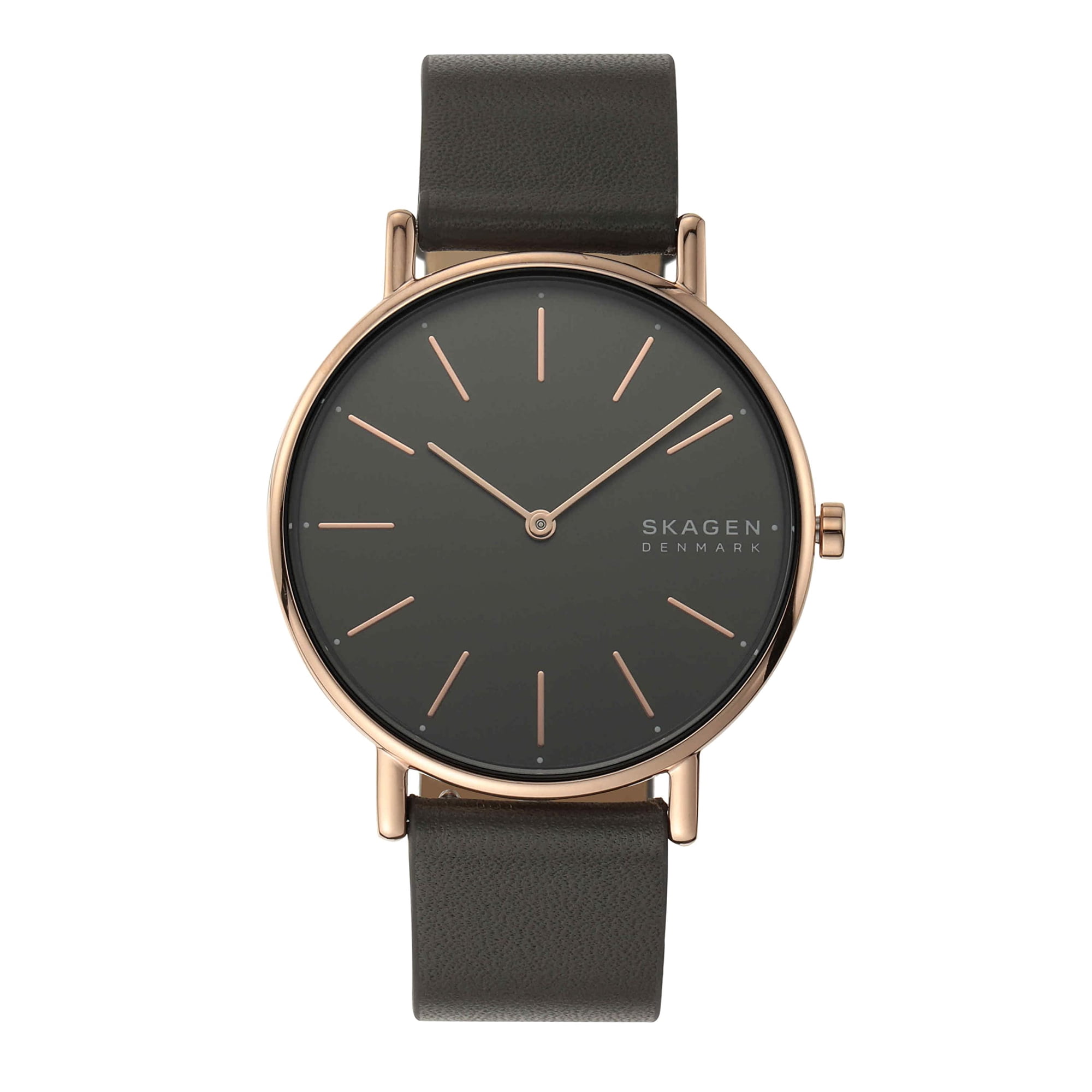 Reloj Skagen Signatur De Dos Manecillas Para Mujer En Oro Rosa Con Piel Gris