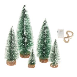 Bothyi - Adorno De Árbol De Navidad Artificial Con Luces Para Escaparate De Tienda De Oficina De Navidad 5 Uds Luz Verde Y Cálida