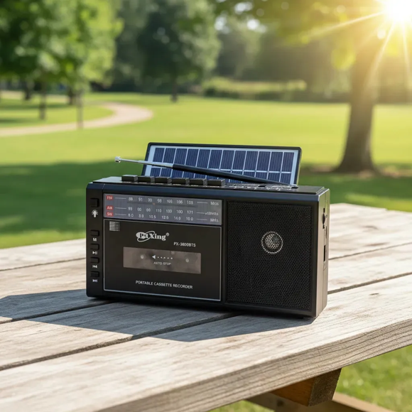 Radio Solar Cassette Bluetooth Vintage Am/fm Sd Recargable