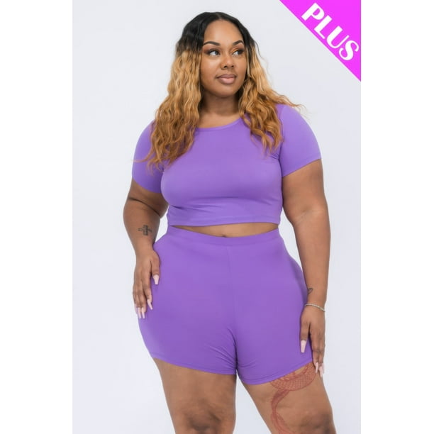 Conjunto de Top Corto y Shorts de Manga Corta de Talla Grande