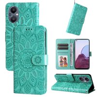 Funda Tipo Cartera Foxdock Para Oppo A96 5G , Diseño Girasol En Relieve, Cuero Pu, Cierre Magnético, Soporte Y Tarjetero