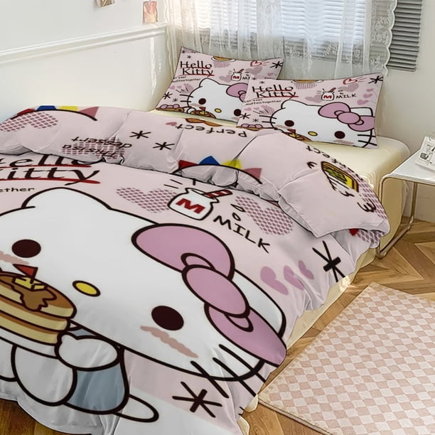 Hello Kitty Print Bedding Set Pattern Duvet Cove Set 3 Pieces 1 Quilt Cover And 2 Pillowcases for Women Men Teens