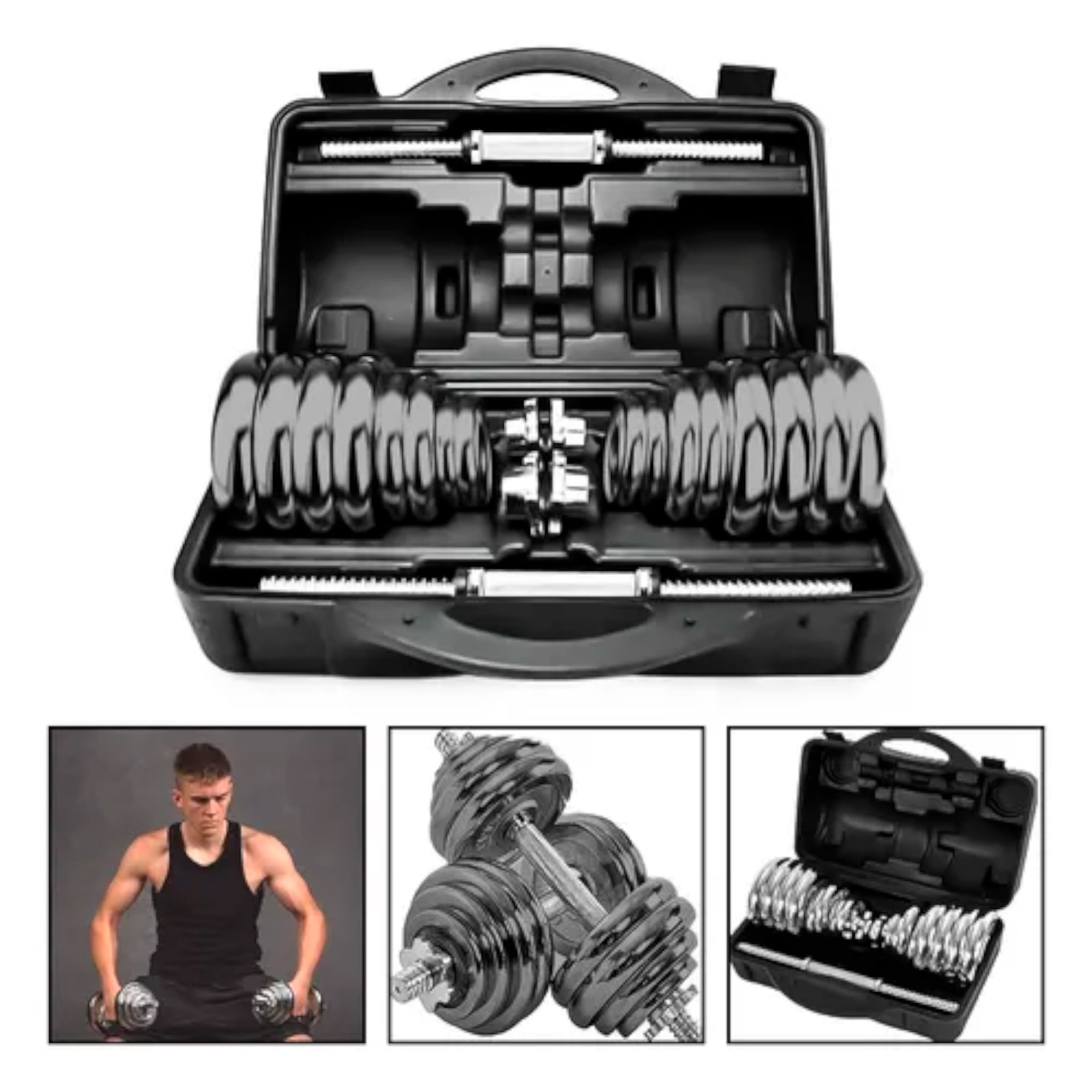 Set De Mancuernas Acero Gris Boomfit Ajustable 30 Kg Maletín