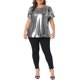 thumbnail image 2 of Agnes Orinda Conjuntos de Halloween para Mujeres Tallas Grandes Tops Metálicos Cuello Redondo Manga Tulipán Corta Blusas Brillantes para Fiesta Disco 2X Plata, 2 of 6