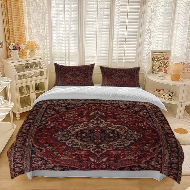3pcss Iranian Traditional Handmade Persian Carpet Floral Geometric Pattern Theme Bedding 3pcs Set Duvet Cover Pillowcase Set Soft