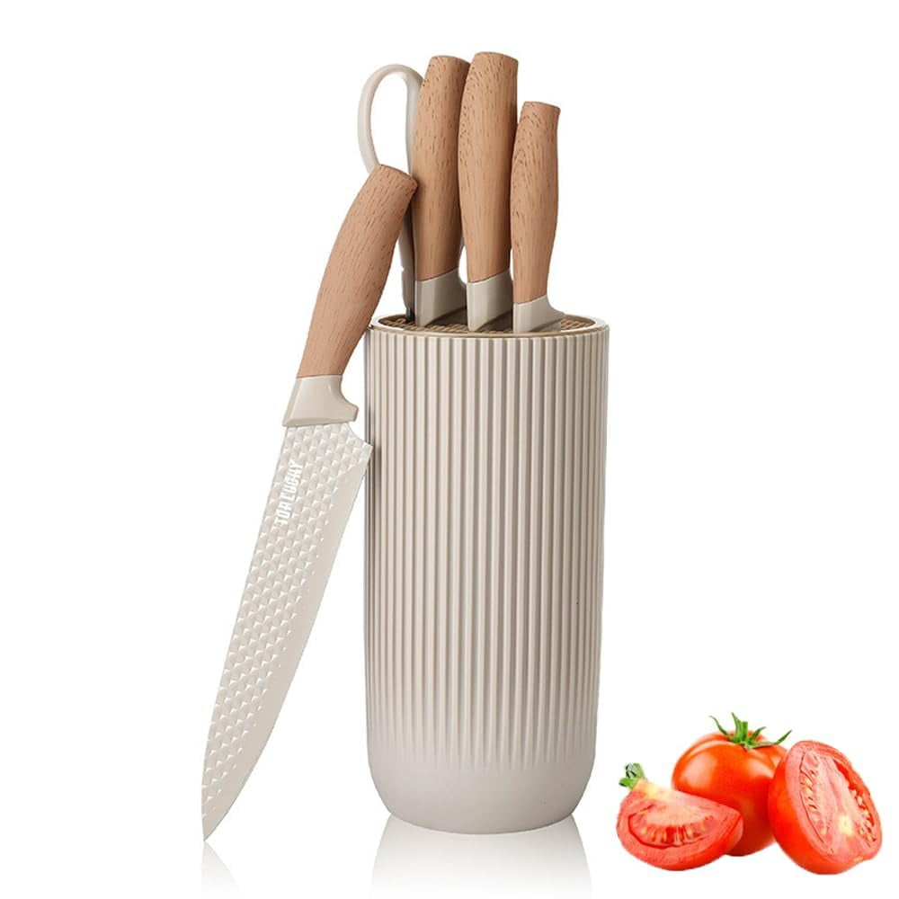 Juego De Cuchillos Wiztoynia De Cocina Caqui De 6 Piezas Con Bloque De Cuchillos