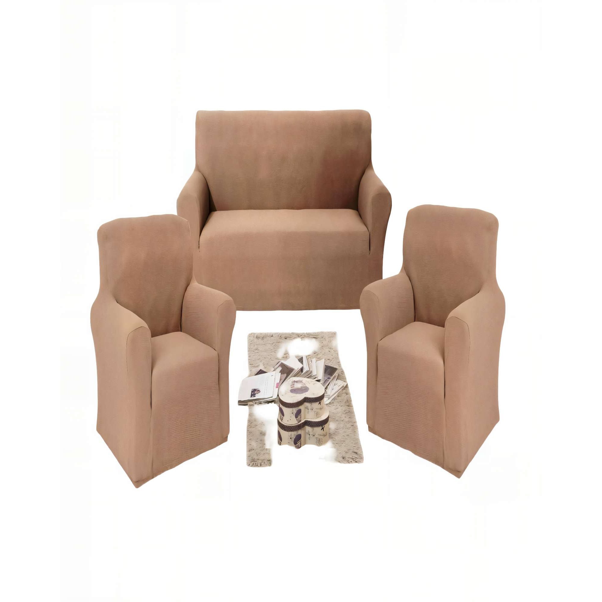 Genérico - Juego De Fundas De Sofa Cuadrille 3+1+1 Color Café Claro