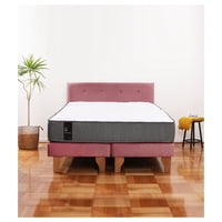 Latam Home - Cama Europea Zen Best 2 Plazas Colchon Resortes Base Dividida + Respaldo Tela Palo Rosa