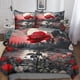 thumbnail image 1 of Funda nórdica de rosas rojas para niños, ropa de cama 3D con diseño de llamas de rosas, funda de edredón para niñas, niños y adolescentes con almohada, 3 piezas, microfibra suave con cremall, 1 of 3
