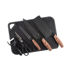Set De Cuchillería Gunderson 6 Pcs Con Tabla De Picar Oster Negro Tamaño Único
