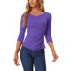 thumbnail image 1 of INSPIRE CHIC Blusa Fruncida con Botones Decorativos en el Escote en V de Manga 3/4 para Mujer, Top de Punto Sólido Violeta S para el Regreso a Clases, 1 of 6