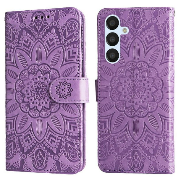 Funda tipo cartera FOXDOCK para Samsung Galaxy A54 5G , diseño girasol en relieve, cuero PU, cierre magnético, soporte y tarjetero