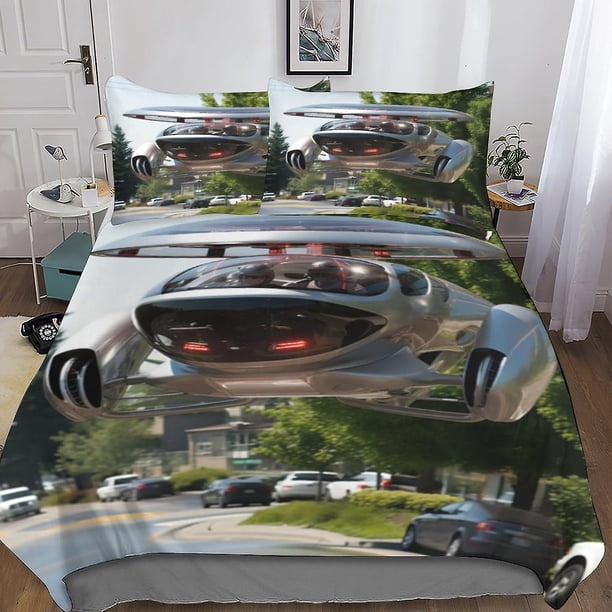 Juego De Cuna De Coches De Lujo Protector De Colchón Deportivo Diseño De Vehículo Futurista En 3d Microfibra Juego De 3 Piezas Con Cremallera Y 2 Fundas De Almohada