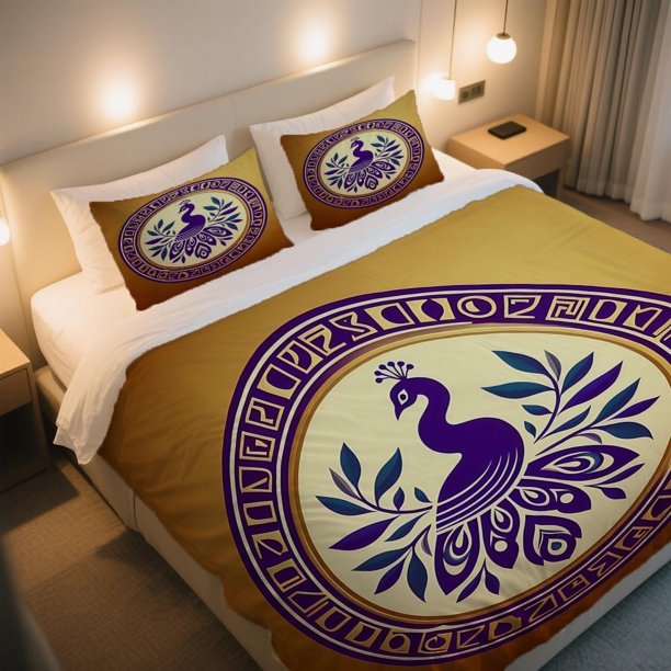 Elegant Purple Pea Rooster in Symmetrical Design Duvet Cover Set Independence Day Vintage Print Soft & Breathable Machine Wash Zippered for Easy Removal
