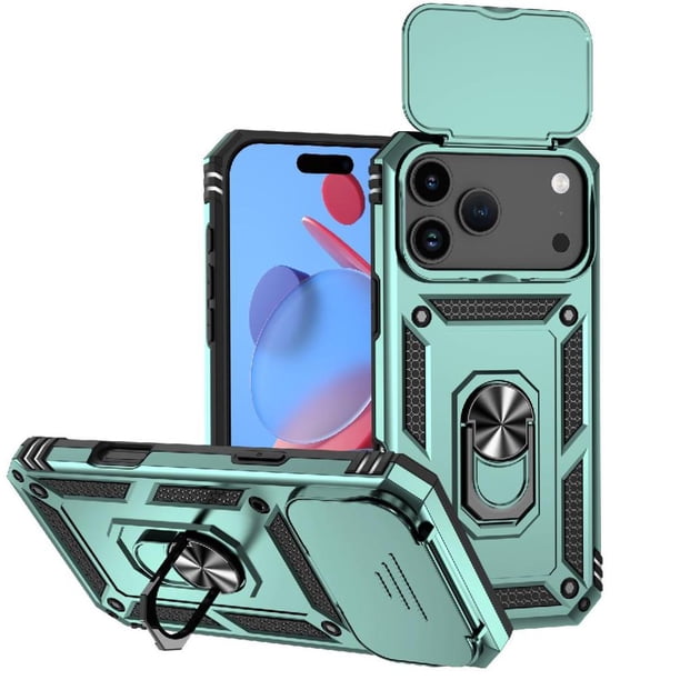 Funda Resistente Anillo Soporte iPhone 17 Pro Max Privacidad Cámara Montaje Magnético Verde