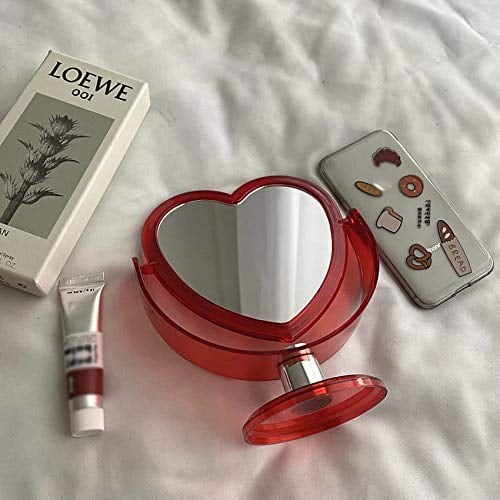 Espejo de Maquillaje HOKY Acrílico Doble Cara en Forma de Corazón Rojo