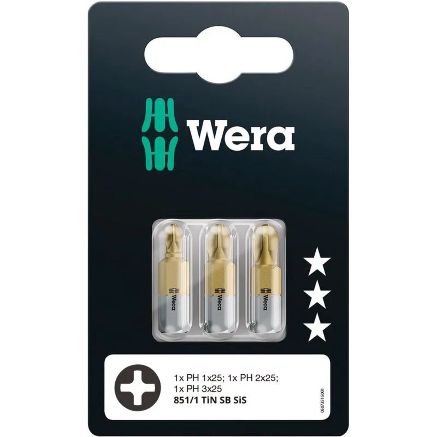 Wera - Set 3 Puntas Phillips Tin Ph1 / Ph2 / Ph3 X 25 Mm