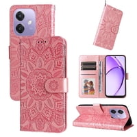 Funda Tipo Cartera Foxdock Para Oppo A5X 4G/5G , Diseño Girasol En Relieve, Cuero Pu, Cierre Magnético, Soporte Y Tarjetero