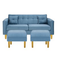 Bodevir - Sofa New Retro 3C + 2 Pouf Felpa 01 Azul Petroleo