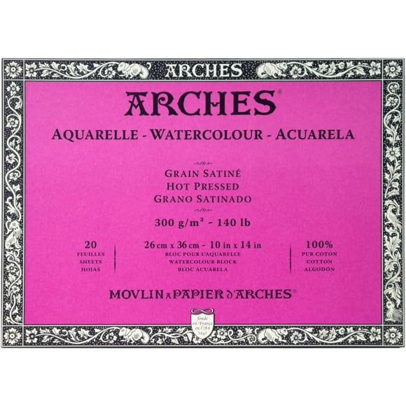 Block Papel Acuarela Arches 300g Grano Satinado 26x36cm 20H