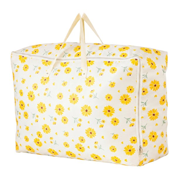 Bolsa de mudanza grande a prueba de polvo con cremallera floral verde, bolso de mano apto para colocación debajo de la cama, amarillo 23.6x9.8x15.7 pulgadas