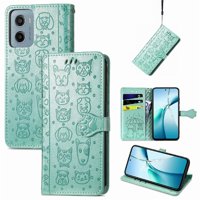 Funda Cartera Foxdock Para Motorola Moto E15 , Flip Pu Con Relieve De Gatos Y Perros, Tarjetero Y Soporte