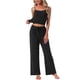 thumbnail image 1 of Conjunto de Pijama de Punto de Jersey para Mujer INSPIRE CHIC Regreso a Clases Cami Ajustable y Pantalones de Pierna Ancha con Bolsillos S Negro, 1 of 6