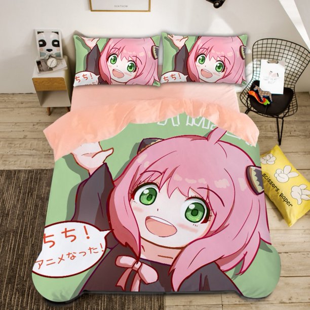 Anime Spy x family Anya Duvet Cover,Spy Family Bedding Set,Boys Girls Single Twin Size Quilt Cover Bed Sheets