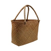 Magideal - Cesta De Picnic De Mimbre Tejida A Mano Con Flores Cesta De Servicio De Almacenamiento De Ratán Bolsas De Dulces Para Caminatas Al Aire Libre Camping 34X14X21Cm