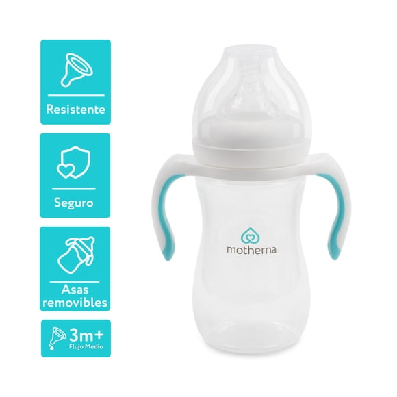 Mamadera Boca Ancha Con Asas De 240Ml Mothern Blanco