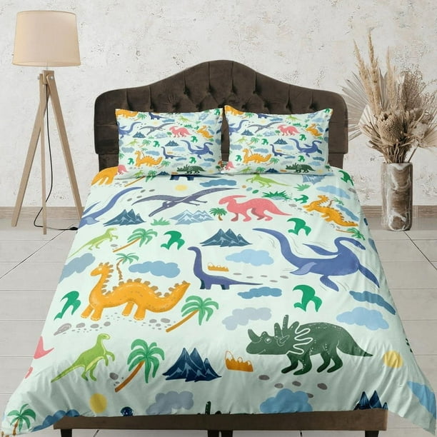 Dinosaurios Juego de Funda Nórdica Colorido Colcha, Niños Juego de cama completo con