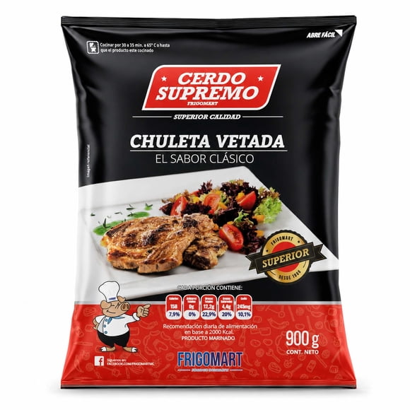 Chuleta de Cerdo Vetada Congelada, 900 g